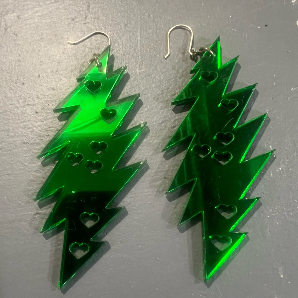 Green Acrylic Lightning Bolt Earrings: Grateful Dead